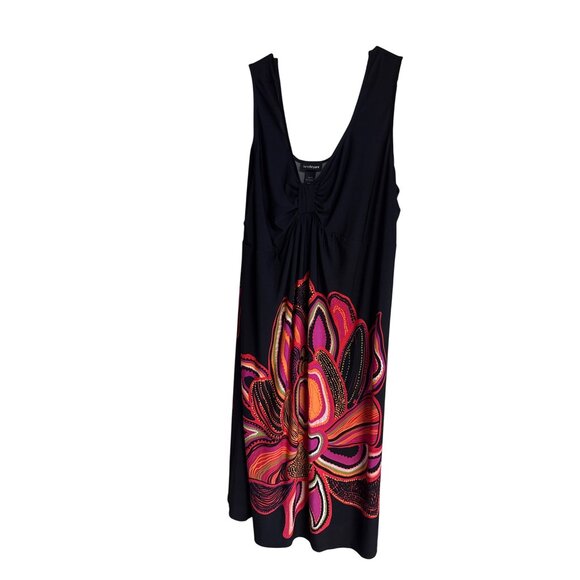 Lane Bryant Floral Print Sleeveless Maxi Dress 26/28 Black & Pink Stretch Polyes - Picture 2 of 6